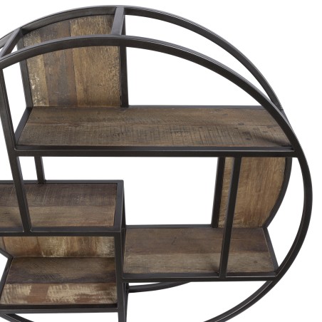 SIXTINE Round Brown Wall Shelf 80x80cm - 3 Levels 3 Niches Mahogany Wood