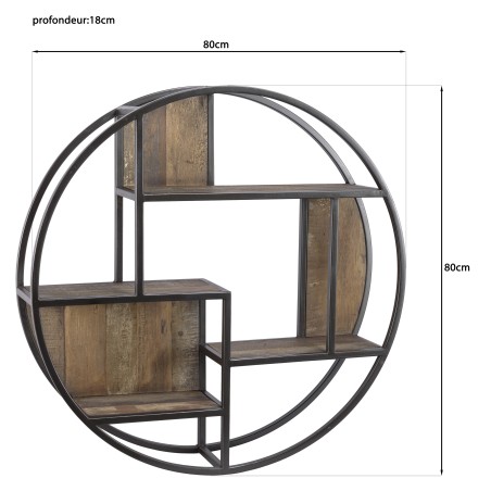 SIXTINE Round Brown Wall Shelf 80x80cm - 3 Levels 3 Niches Mahogany Wood