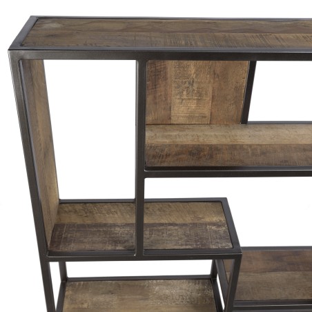 SIXTINE Square Brown Wall Shelf 80x80cm - Mahogany Wood Black Metal