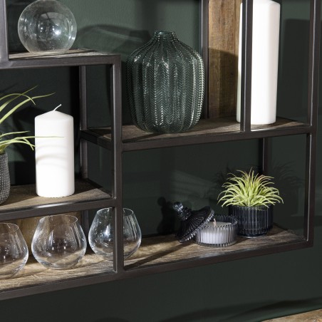 SIXTINE Square Brown Wall Shelf 80x80cm - Mahogany Wood Black Metal