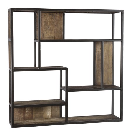 SIXTINE Square Brown Wall Shelf 80x80cm - Mahogany Wood Black Metal