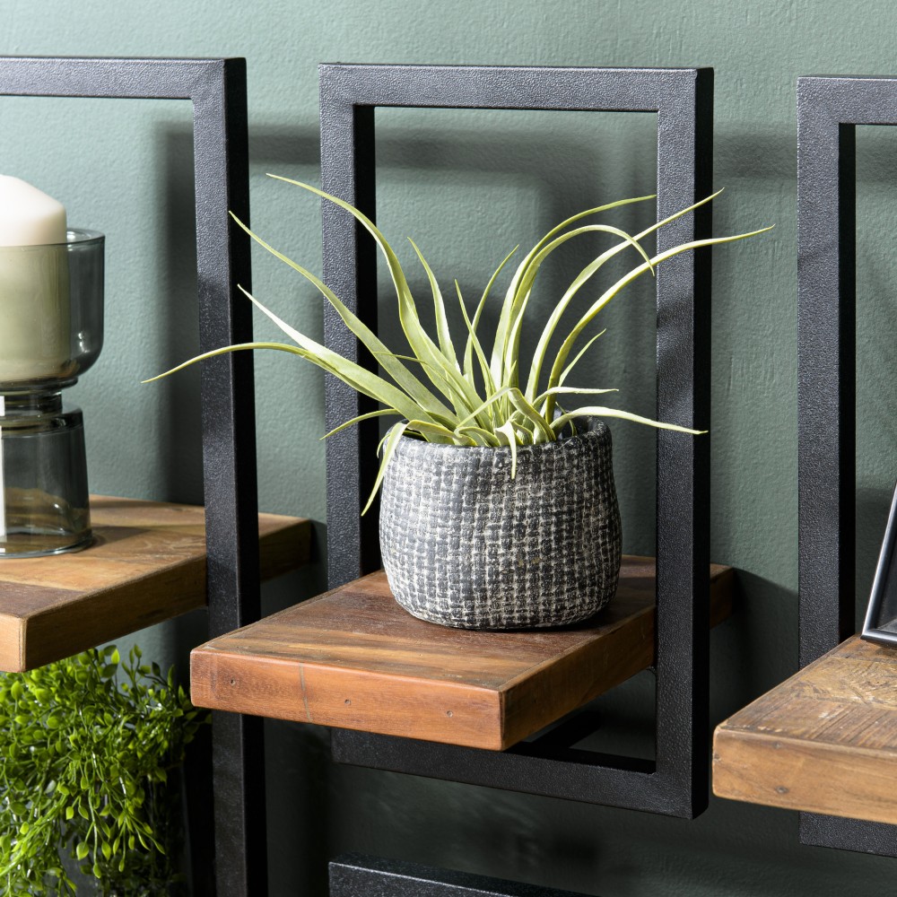 SIXTINE Wall Shelf 'XS' - Recycled Teak Shelf with Black Metal Frame SIXTINE Wall Shelf 'XS' - Recycled Teak Shelf with Black Metal Frame
