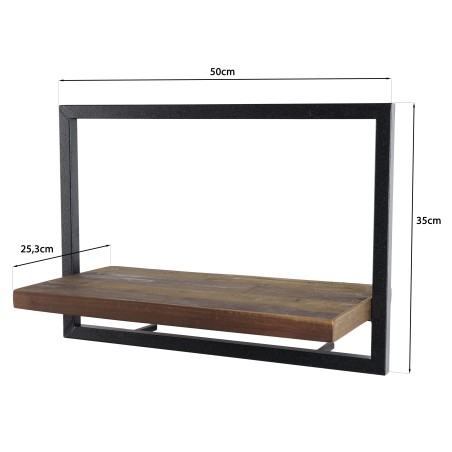 SIXTINE Wall Shelf 'M' 1 Recycled Brown Teak Shelf with Black Metal Frame
