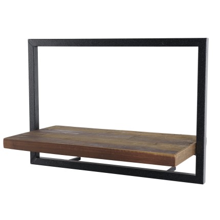 SIXTINE Wall Shelf 'M' 1 Recycled Brown Teak Shelf with Black Metal Frame