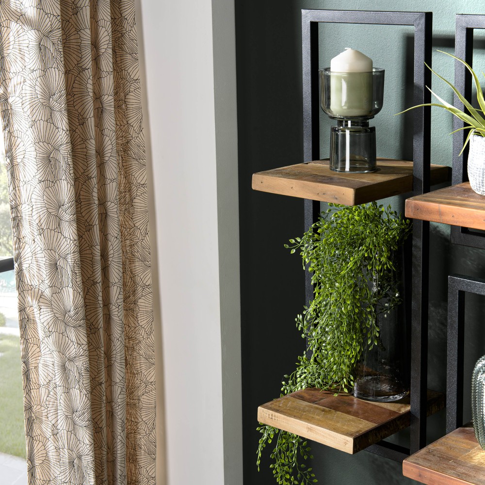 SIXTINE Wall Shelf - Brown Recycled Teak Shelves, Black Metal Frame SIXTINE Wall Shelf - Brown Recycled Teak Shelves, Black Metal Frame
