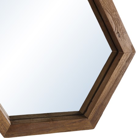 SIXTINE 'S' Brown Hexagonal Teak Mirror