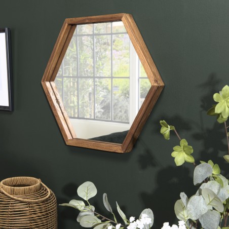 SIXTINE 'L' Brown Mirror with Hexagonal Recycled Teak Frame