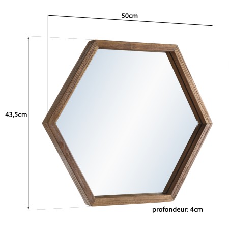 SIXTINE 'L' Brown Mirror with Hexagonal Recycled Teak Frame