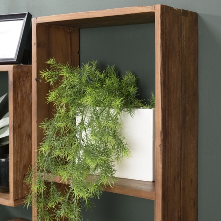 SIXTINE Rectangular Brown Wall Shelf - Recycled Teak Wood - 2 Niches