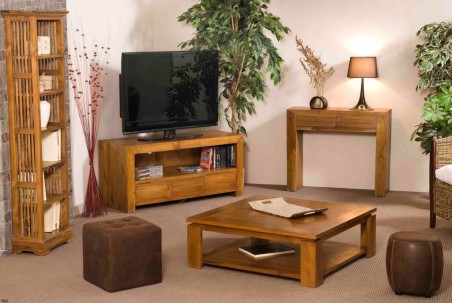 Étagère bibliothèque marron 45 cm bois teck