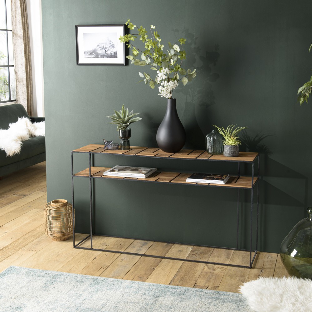 Console SIXTINE teck clair métal noir Console SIXTINE teck clair métal noir