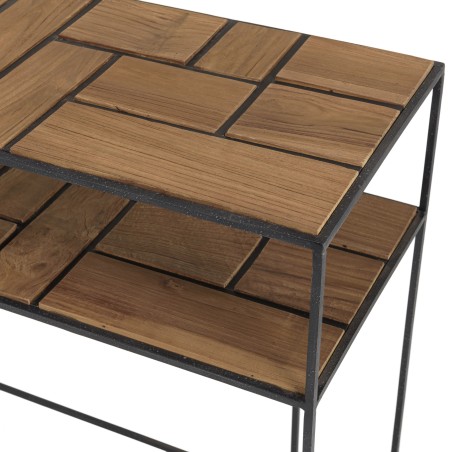 SIXTINE Rectangular Console Table with 2 Light Teak Trays and Black Metal