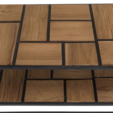 SIXTINE Rectangular Console Table with 2 Light Teak Trays and Black Metal