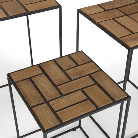 SIXTINE - Set of 3 Nesting Side Tables with Recycled Teak Trays