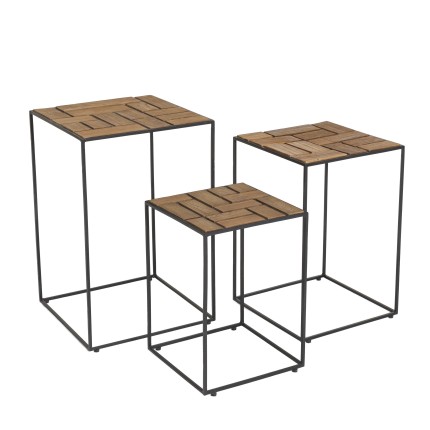 SIXTINE - Set of 3 Nesting Side Tables with Recycled Teak Trays