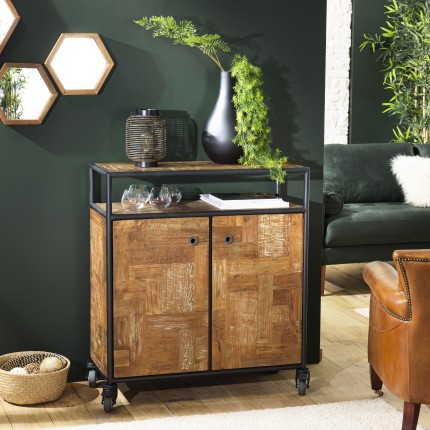 SIXTINE Brown Sideboard on Castors - Recycled Teak and Black Metal