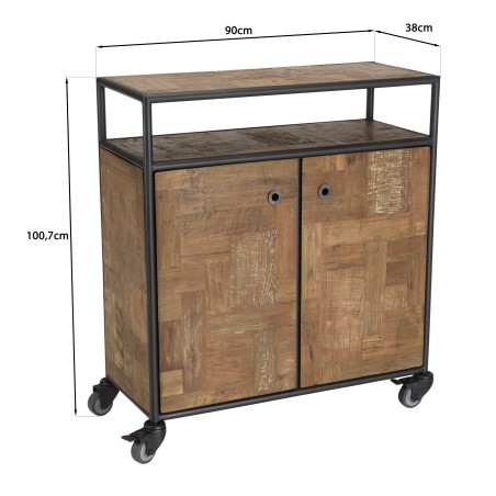 SIXTINE Brown Sideboard on Castors - Recycled Teak and Black Metal