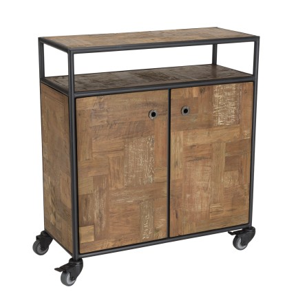 SIXTINE Brown Sideboard on Castors - Recycled Teak and Black Metal