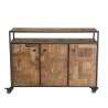 SIXTINE Brown Sideboard on Castors - Recycled Teak & Black Metal