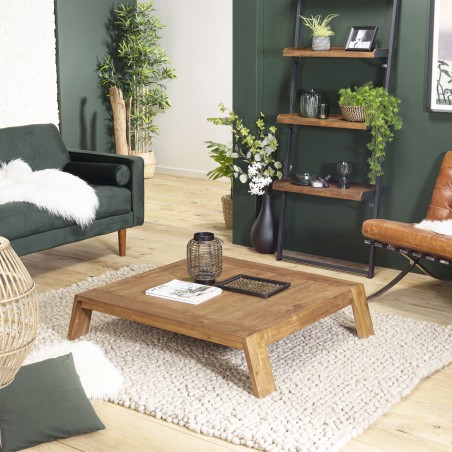 SIXTINE - Square Brown Coffee Table 115x100cm Teak Recycled Wood Legs