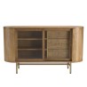 YSEULT Natural Wood Buffet with Glass Sliding Doors and 3 Drawers