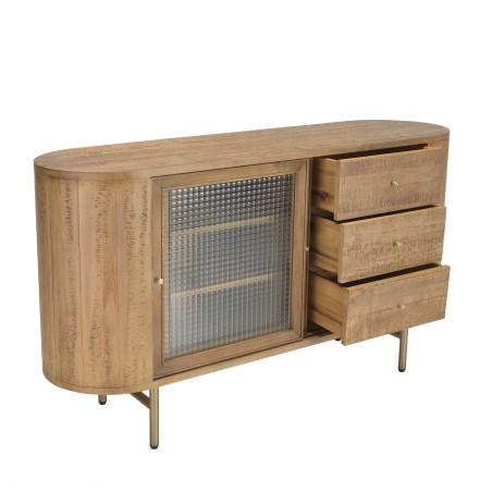 YSEULT Natural Wood Buffet with Glass Sliding Doors and 3 Drawers