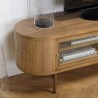 YSEULT Rounded Natural Wood TV Stand - 2 Sliding Glass Doors