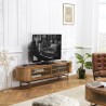 YSEULT Rounded Natural Wood TV Stand - 2 Sliding Glass Doors