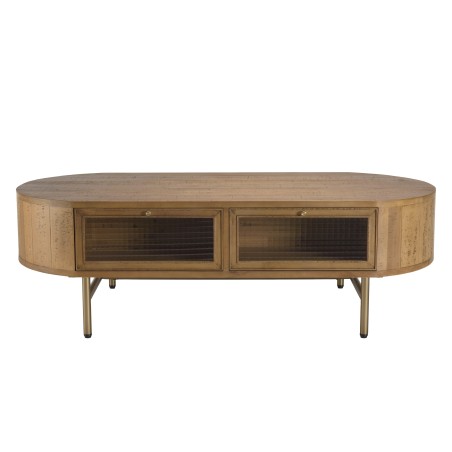 YSEULT - Oval Natural Wood Coffee Table with 4 Glass Drawers