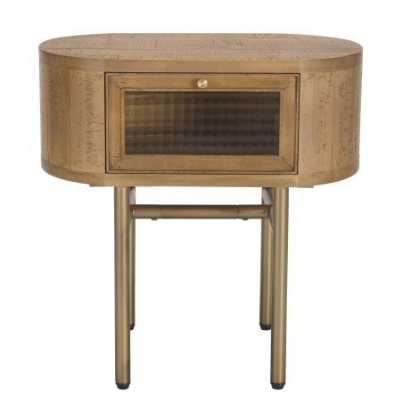 YSEULT Natural Wood Bedside Table - Retro Rounded Nightstand