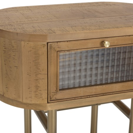 YSEULT Natural Wood Bedside Table - Retro Rounded Nightstand