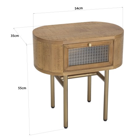 YSEULT Natural Wood Bedside Table - Retro Rounded Nightstand
