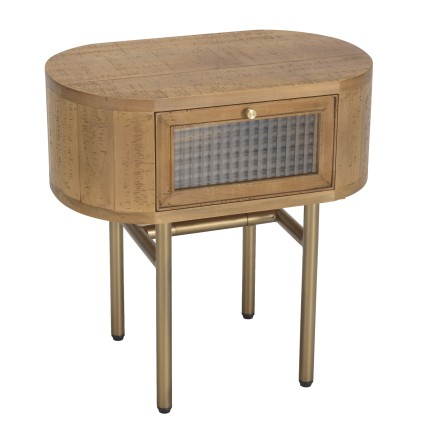 YSEULT Natural Wood Bedside Table - Retro Rounded Nightstand