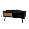 Table basse noire bois ANGELO - 2 tiroirs et 1 niche en cannage