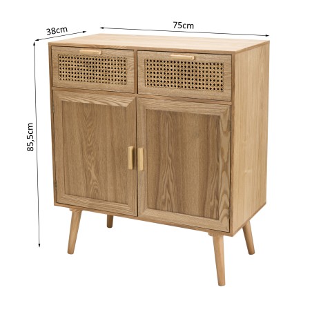 Buffet RODRIGO - Bois Cannage Naturel 2 Tiroirs 2 Portes
