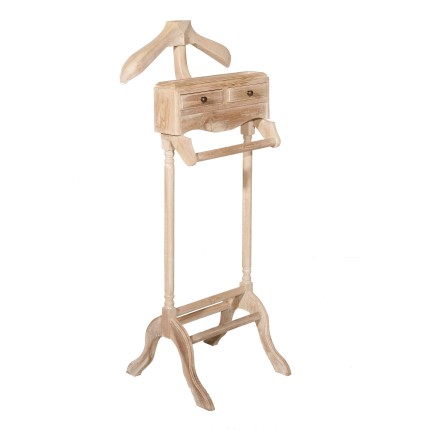 INES - Whitewashed Teak Wood Valet Stand with 2 Drawers