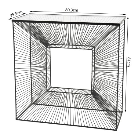 TOD Square Black Metal Console Table with Glass Top