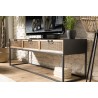 DORIA Black Metal TV Stand with 3 Natural Cane Drawers
