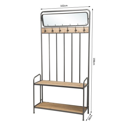 DORIA - Entryway Coat Rack with Mirror and 2 Shelves