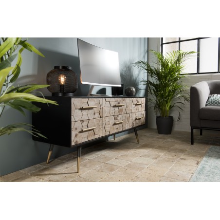 DORRIE - Black TV Stand with 6 Drawers, Scandi-Style