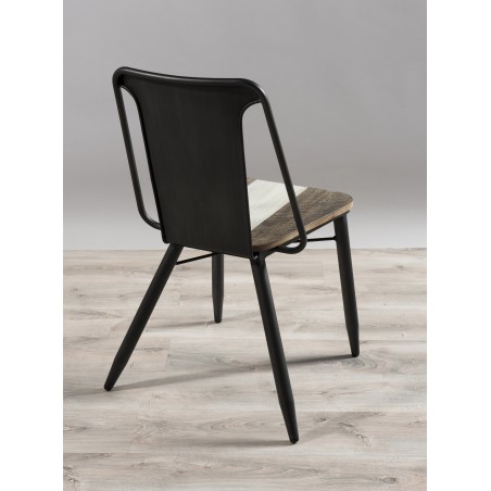 Lot 2 chaises noires acacia et acier LEANDRE