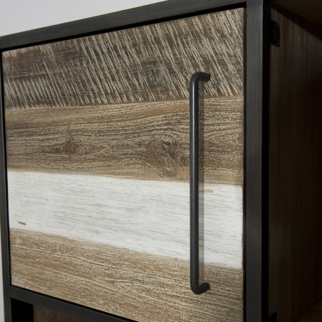 LEANDRE Black Bookcase 3 Doors 3 Shelves Acacia Wood and Steel