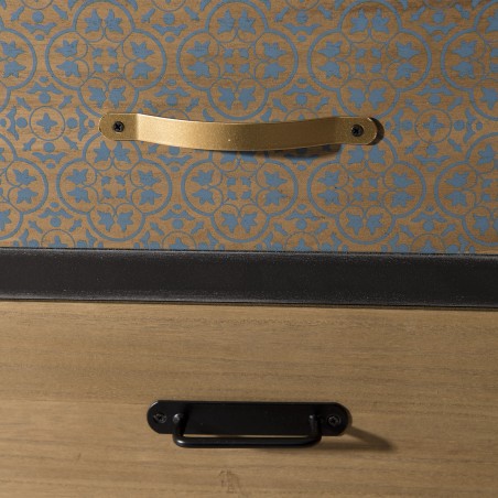 LEON Black Bedside Table with 2 Brown Drawers - Pine Motifs