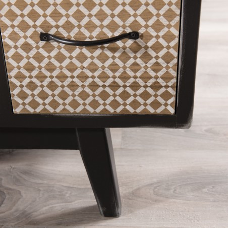 LEON Black 8-Drawer Chest with Brown Pine Motifs