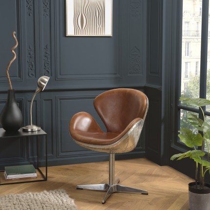 Fauteuil marron NEVADA vintage en cuir et aluminium