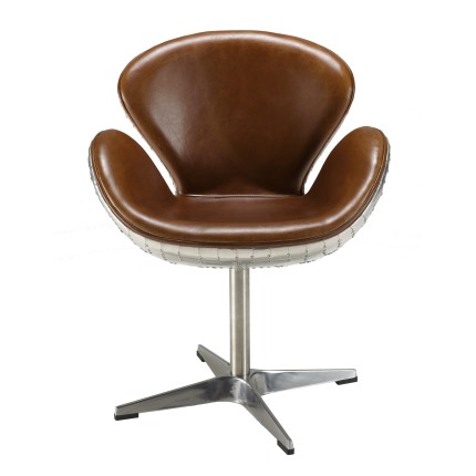 Fauteuil marron NEVADA vintage en cuir et aluminium