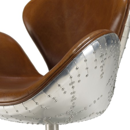 OCTAVE - NEVADA Vintage Brown Leather Armchair with Aluminum Legs