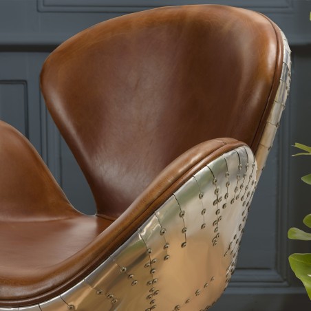 OCTAVE - NEVADA Vintage Brown Leather Armchair with Aluminum Legs