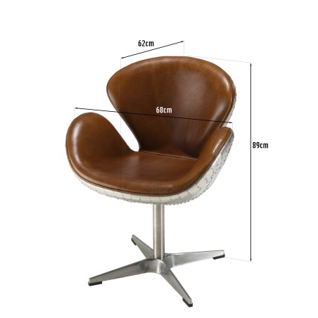 Fauteuil marron NEVADA vintage en cuir et aluminium