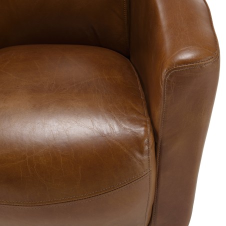 OCTAVE CHICAGO Vintage Brown Leather Armchair - Wooden Legs